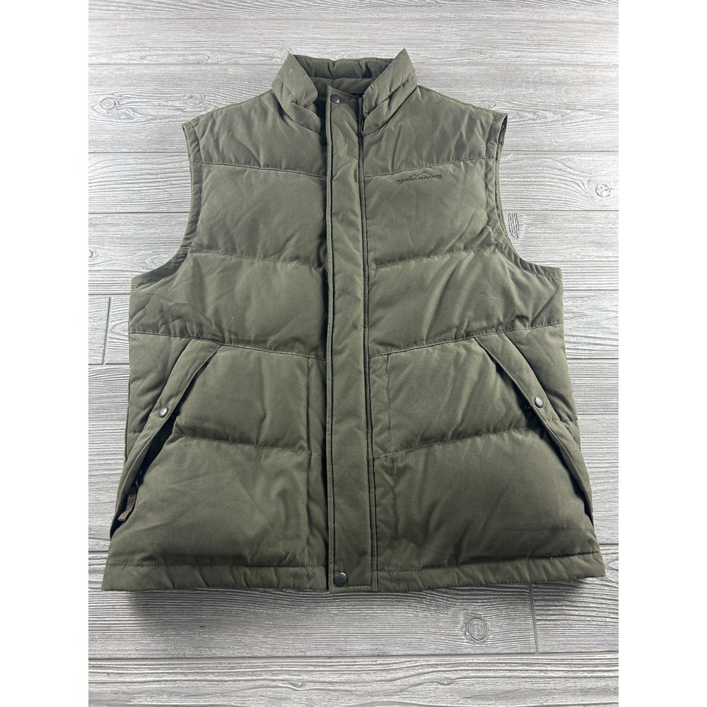 Eddie Bauer Vest Mens Large Gray Puffer Goose Down Full Zip Outdoor Mock Neck
